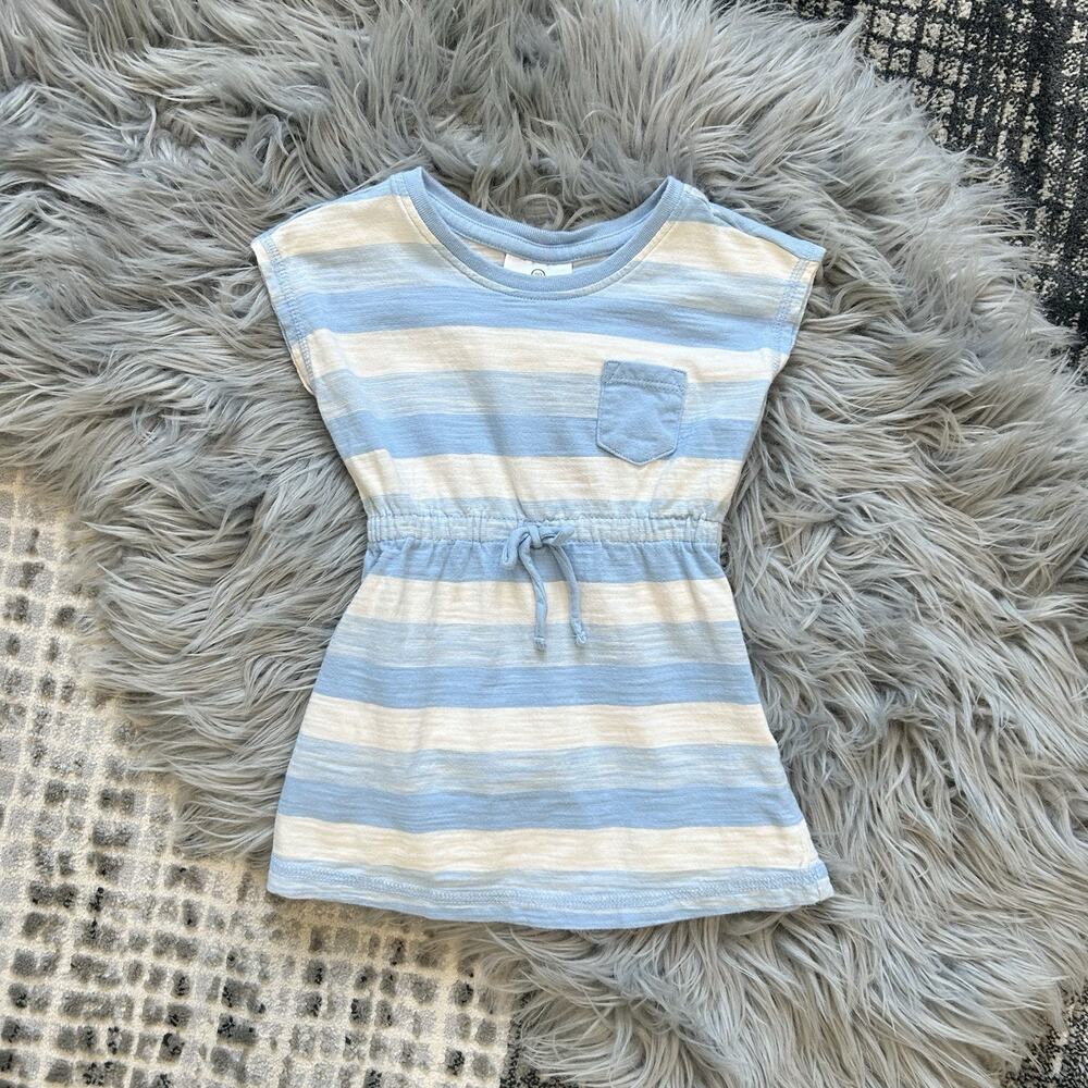 Hanna Andersson Blue And White Striped Pocket Dress Girls Size 80 (18-24month)